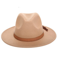 Load image into Gallery viewer, Women Wide Brim Wool Felt Jazz Fedora Hats Panama Style Ladies Trilby Gambler Hat Fashion Party Cowboy Sunshade Cap