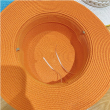 Load image into Gallery viewer, Macaron color straw hat sun hat flat top Korean fashion color chain with top hat acrylic beach hat candy color sun hat