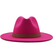 Load image into Gallery viewer, Women Wide Brim Wool Felt Jazz Fedora Hats Panama Style Ladies Trilby Gambler Hat Fashion Party Cowboy Sunshade Cap